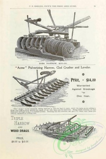 agricultural_implements-00157 - black-and-white Disk harrow, Clod Crusher and Leveler, Triple Harrow and wood drags