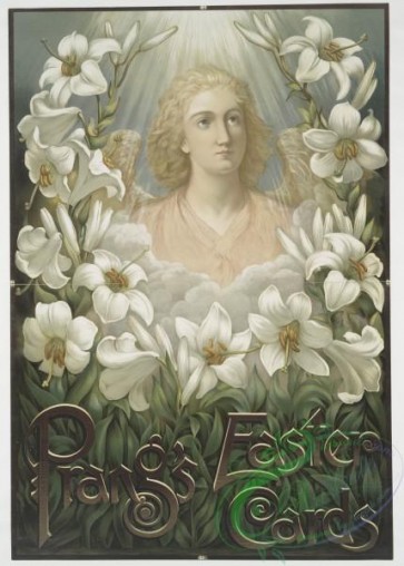 angels-00091 - 474-Poster with the following text, ''Prang's Easter Cards'', depicting an angel and lilies.106092 [3280x4577]