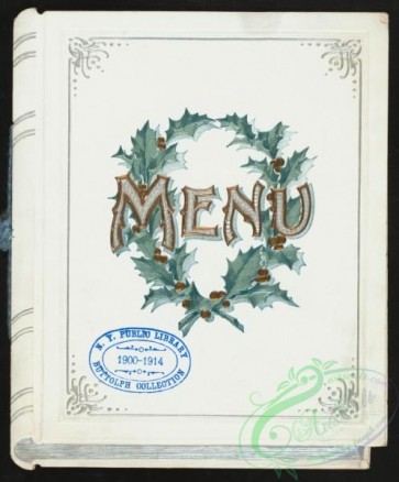 menu-01744 - 01668-Frame, Menu text decorated, Holly wreath, Book