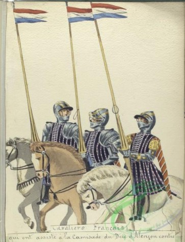 military_fashion-08036 - 103531-Netherlands, 1580-1585-Cavaliers francais qui ont assiste a la camisade du Duc d'Alenon contre Anvers le 17 janvier 1583