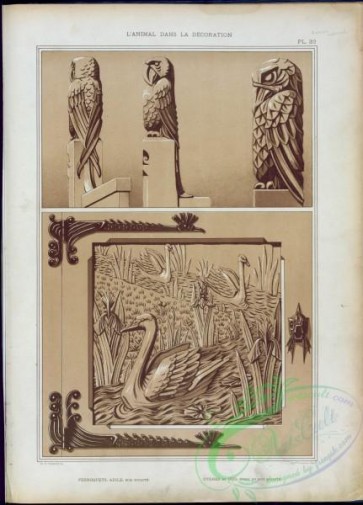 ornaments-00314 - 049-Perroquets, aigle, bois sculpte, Cygnes et iris, porte en bois sculpte