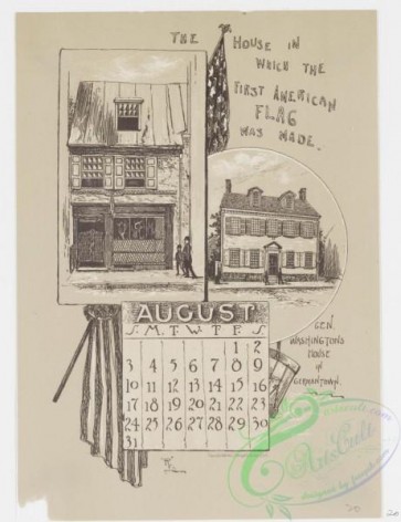 prang_calendars-00067 - 0978-Philadelphia Calendar, 1890, July-December-Zoological Gardens, The House in which the American Flag was made, General Washington's House in Germ 108477