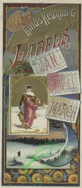 prang_calendars-00091 - 1535-A combined 1883 calendar and trade card depicting winter, holly, a woman, a river and decorative ornamentation 102250