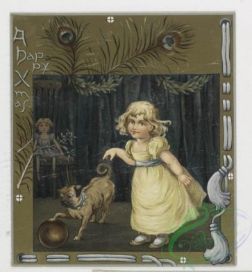prang_cards_kids-00040 - 0317-Christmas and New Year cards depicting dogs, children, peacock feathers, winter scenes, a child and a dog playing and sleeping 104967