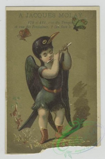 prang_cards_kids-00390 - 1455-Trade cards depicting men and women wearing bird costumes, butterflies, stars and flute playing 101909