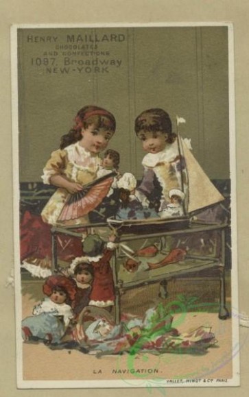 prang_cards_kids-00525 - 1807-Trade cards depicting fish, an infant sitting on top of Mars, puppets, an insect pulling a toy, children-wearing kimonos, holding a flag, playing 103844