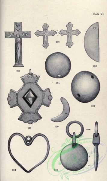 things-00336 - black-and-white 021-Brass crucifix, pendant, Copper disk, ring, brass crescent