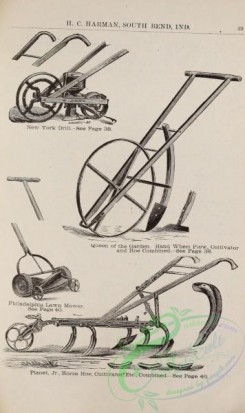 agricultural_implements-00151 - black-and-white Drill, Wheel Plow, Lawn Mower, Horse Hoe