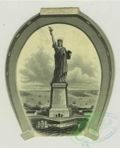 goodluck-00004 - 1347-Trade cards depicting the Statue of Liberty, butterflies, fans, portraits, winter, boats, a horseshoe, a trail, a crow and a riverzzz101310 [1504x1848]