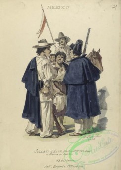 military_fashion-00099 - 101266-Mexico, 1826-1862-Soldati delle provincie del sud a moglie di soldato. 1860 (circa) dall ''Emporio pittoresco.''