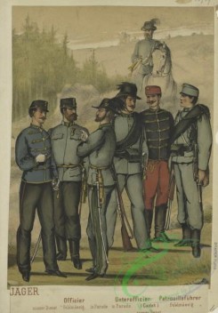 military_fashion-02842 - 104777-Austria, 1867-1895-Jager - Officier (ausser Diensts, feldmassig, in Parade), Unterofficier (in Parade), Cadet (ausser Dienst), Patrouillefuhrer (feldmassig)