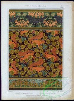ornaments-00304 - 039-Martinets et chevrefeuille, bordure, Ecureuils et noisetier, papier peint, Oiseaux et noisetier en fleur, bordure