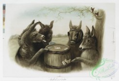 prang_cards_animals-00156 - 1110-Prints entitled 'high-low jacks' and 'euchre,' depicting donkeys playing cards on a barrel, outside with chipmunks and dogs playing cards on a table 100404