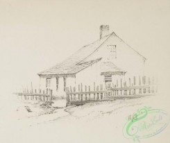 prang_cards_black-and-white-00587 - 1239-Landscape drawing 1 (cards depicting gates, fences, a sawhorse, barrels and houses) 100976