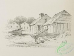 prang_cards_black-and-white-00607 - 1242-Landscaping drawing 3 (cards depicting logs, fences, gates, sheds, wells, buckets, houses and trees) 100996