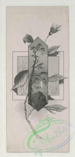 prang_cards_black-and-white-00739 - 1790-Trade cards depicting fruit, flowers, vases, sailboats, the ocean, plants and a butterfly 103702