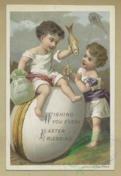 prang_cards_holidays-00181 - 1633-Easter and trade cards depicting flowers, shoes, children, angels, eggs, toys, a kite, a fish, a bicycle and a rabbit 102722