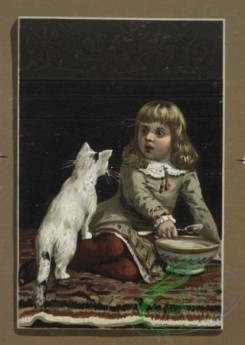 prang_cards_kids-00026 - 0243-Christmas and New Year cards depicting young girl feeding cat and dog, birds with birdhouse and flowers 104270