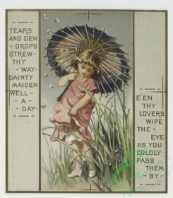 prang_cards_kids-00031 - 0265-Birthday and Valentine cards with text, depicting children, flowers, dew drops, tears, an umbrella, a trellis, a basket and a decorative design 104431