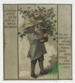 prang_cards_kids-00035 - 0267-Birthday and Valentine cards on satin, with text, depicting children, flowers, dewdrops, tears, an umbrella, a trellis, and a basket 104456