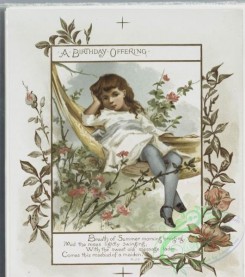 prang_cards_kids-00046 - 0351-Birthday cards with text, depicting children, a hammock, birds and flowers 105216