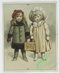 prang_cards_kids-00079 - 0557-Christmas, Easter, New Year and text cards depicting young girls, winter, a bird, flowers, leaves, butterflies, books and clover 106616