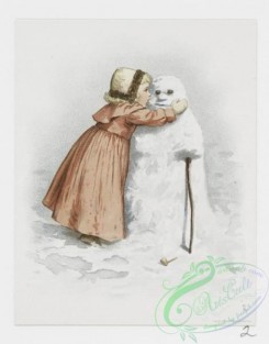 prang_cards_kids-00196 - 1217-Calendar and Christmas cards depicting children, snowballs, snowman, winter, turkey, women, flowers, grapes and holly 100861