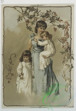 prang_cards_kids-00335 - 0595-Christmas and New Year cards depicting rural landscapes, mothers with daughters, an angel 106864