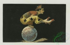 prang_cards_people-00068 - 1394-Cigarette cards entitled 'between the acts & bravo' of Nellie Bingham and Bessie Darling, Trade cards depicting a deer, angels, flowers and acrobats 101575