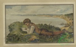 prang_cards_people-00127 - 1655-Cards depicting a buck and a boy reading outdoors on a scenic overlook 102867
