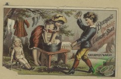 prang_cards_people-00130 - 1662-Trade cards depicting a fan, soap, yarn, knitting, laughing, a woman doing the laundry, a soldier talking to a girl 102908