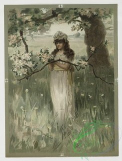 prang_cards_women-00011 - 0405-Valentines depicting woman in field with tree, flowers, and birds's nest, decorative vase with flowers 105574