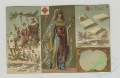 prang_cards_women-00085 - 1524-Trade cards depicting playing cards, the Queen of Diamonds, the Jack of Clubs, soldiers, children, eggs, chicken, rooster, snow and an umbrella 102212