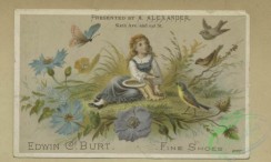prang_cards_women-00107 - 1631-Trade cards depicting shoes, flowers, women, children, a basket of kittens, a bee and a girl feeding birds 102709