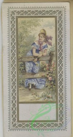 prang_cards_women-00114 - 1644-Trade cards depicting flowers, women, children, child soldiers, roses, fences, birds, flowers personified, a butterfly and a dog being washed 102796