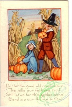 thanksgiving_day_postcards-00173 - 173-Boy, girl, pumpkin, corn, But let good old cropadorn the hills our fathers trod... [2011x3000]